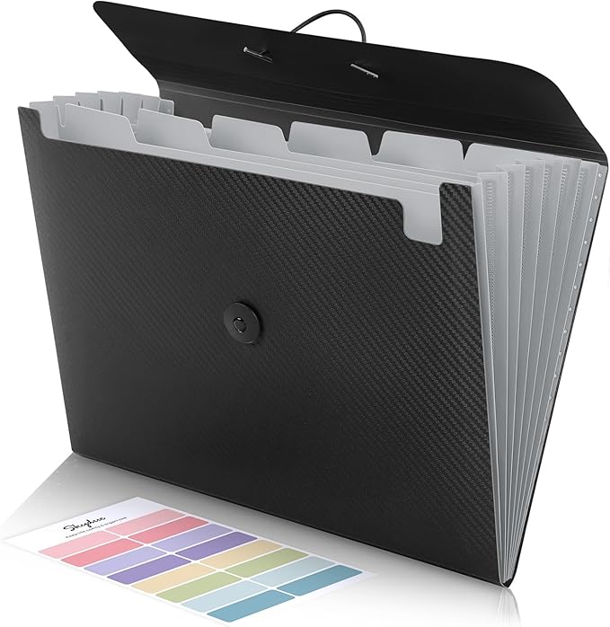 SKYDUE Expanding File Folder with 7 Pockets, Accordion File Organizer, Folders for Documents,Portable Receipt Paper Organizer,Letter Size Filing Folder School Office Supplies,Black