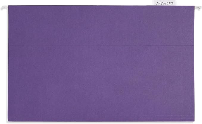 25 Blue Summit Supplies Legal Size Hanging File Folders, Purple Hanging File Folders, Durable 11pt Paper with Plastic Tabs and Inserts Included, 25 Pack