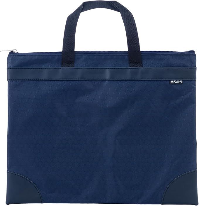 M&G 12x15 in Large Zipper Pouch with Handle, A4 Foldable Lightweight Pocket Waterproof Oxford Document Storage Bag, File Organizer for Office Travel Books Papers Filing Folder – 1 Pack (Blue)