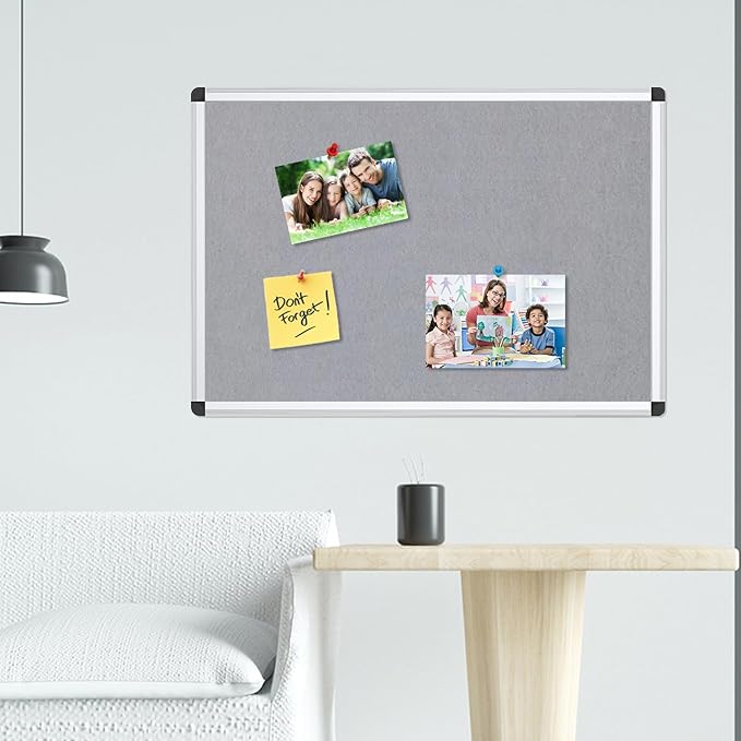 VIZ-PRO Notice Board Felt Gray, 48 X 36 Inches, Silver Aluminium Frame