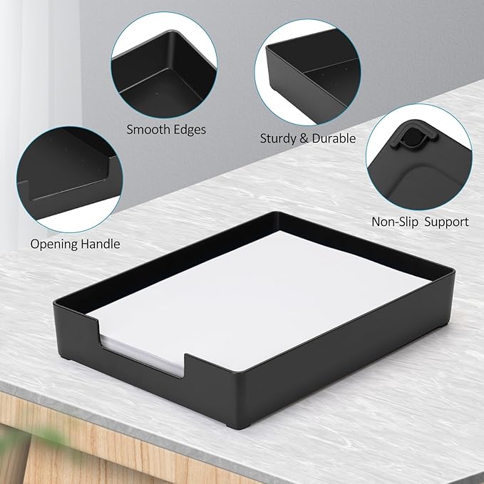 Letter-Size Paper Tray Organizer/Office Organizers/Rectangular Plastic Files/Desk Accessories, Plastic Paper Holder File Organizer for Office, School, Home Storage (Black)/Stackable/