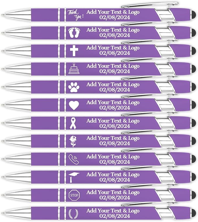 Personalized Pens with Name Logo or Message, Up to 1200 pcs Bulk Custom Metal Ballpoint Pen with Black Ink Customized Gift for Business, Graduation and Promotions(Purple)