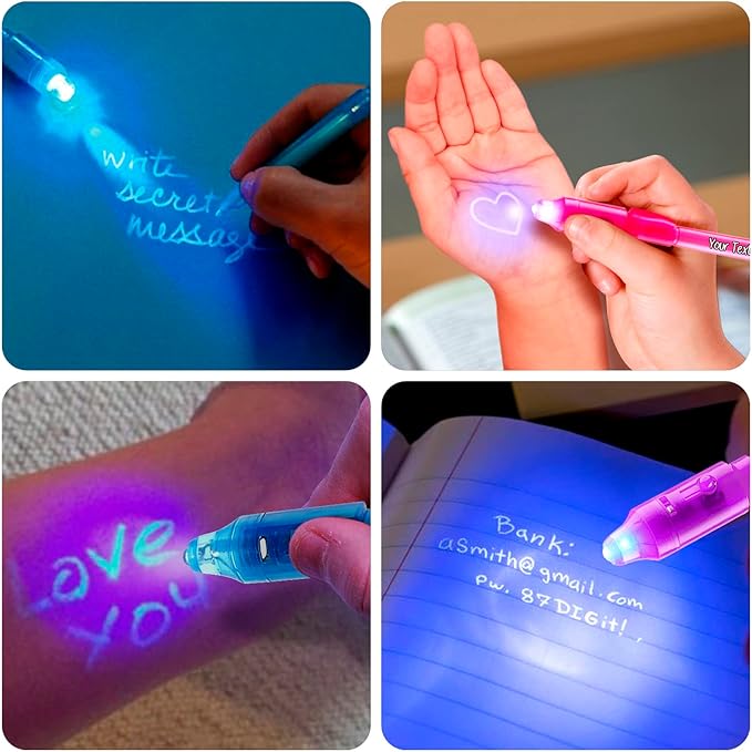 Personalized Invisible Disappearing Ink Pen Marker Pack, Custom Secret Spy Message Writer with UV Light, Fun for Kids Party Favors Gifts and Stock Stuffers, 24 Pack, Assorted