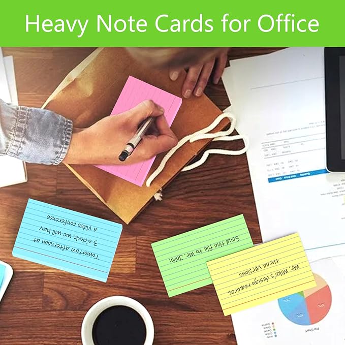 Colored Index Cards 4x6 Inch - Ruled Index Flash Cards for Studying, Lined Index Note Cards 4" x 6" with Colorful, Colored Flashcards 4x6 Notecards 3 Pack of 38 - Pink, Green, Blue, Yellow