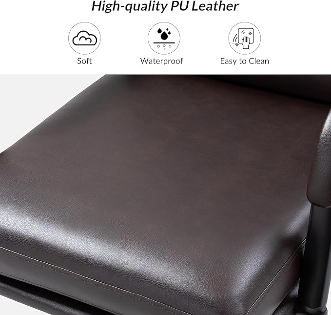 HULALA HOME Modern Faux Leather Home Office Chair with Tilt Lock & Metal Base, Desk Chair with Wheels & Padded Cushion, 360° Swivel Wide Seat Computer Task Chair, Brown