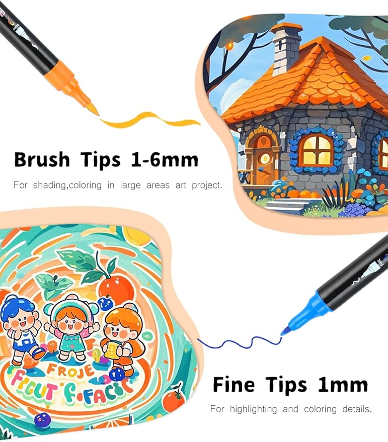 60 Colors Acrylic Paint Markers, Dual Tip Acrylic Paint Pens with Brush and Fine Tips for Kids, Adults, Wood, Canvas, Stone, Rock Painting, Glass, Ceramic Surfaces, DIY Crafts Making