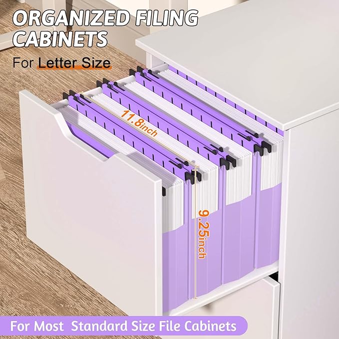 Plastic Extra Capacity Hanging File Folder Letter Size,12 Pack Reinforced Purple Hanging Folders Expandable,Heavy Duty Folders 2 Inch Expansion,Hanging File Organizer Designed for Bulky Files