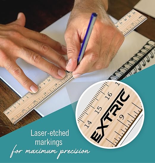 Rulers 24 Pack - Rulers 12 Inch, Wood Ruler with Metal Edge Greta for School, Classroom, Home, and Office