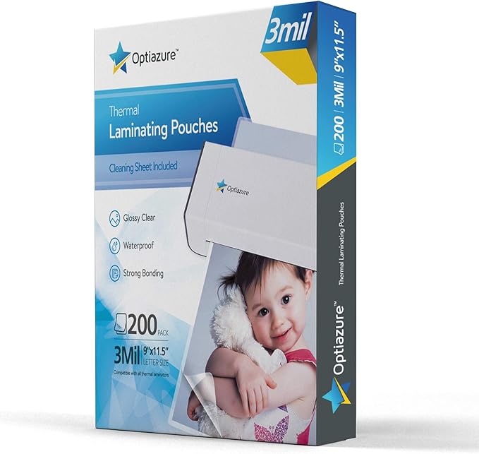Thermal Laminating Pouches 9"x11.5" Inches, 3mil 200Pack, Laminated Paper, Clear, Letter Size, Office and School Supplies