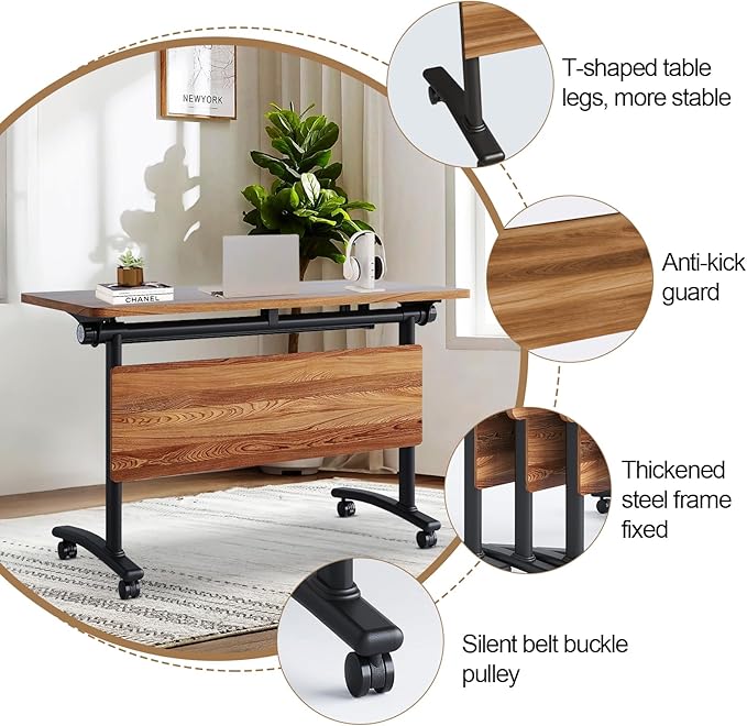 Conference Room Table with Flip-Top Design for Dynamic Meetings, Business Table Computer Desk with Heavy-Duty Frame,Foldable Seminar Meeting Tables for Home Office (2, C, 70.8IN)