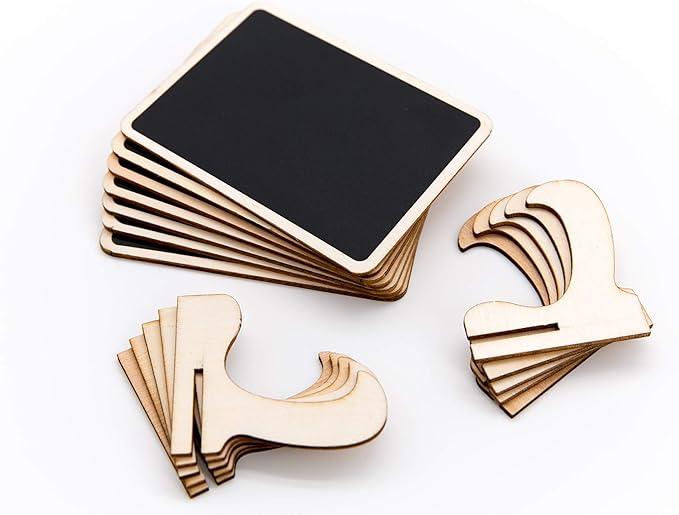 20 Pack Wood Mini Chalkboards Signs with Support Easels, Place Cards, Small Rectangle Chalkboards Blackboard for Weddings, Birthday Parties, Message Board Signs and Event Decorations