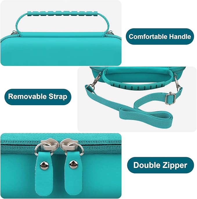Canboc Carrying Case for NIIMBOT B21 Label Maker, Portable Bluetooth Thermal Label Printer Bag with Removable Shoulder Strap, Mesh Pocket fit Printer Labels, USB Cable, Turquoise (Case Only)