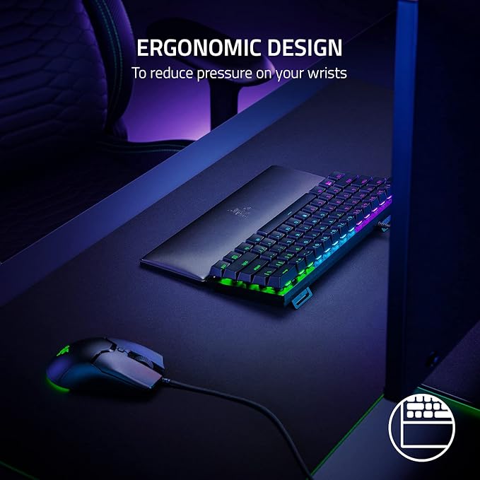 Razer Ergonomic Wrist Rest for Mini Keyboards: Plush Leatherette Memory Foam Cushion - Anti-Slip Rubber Feet