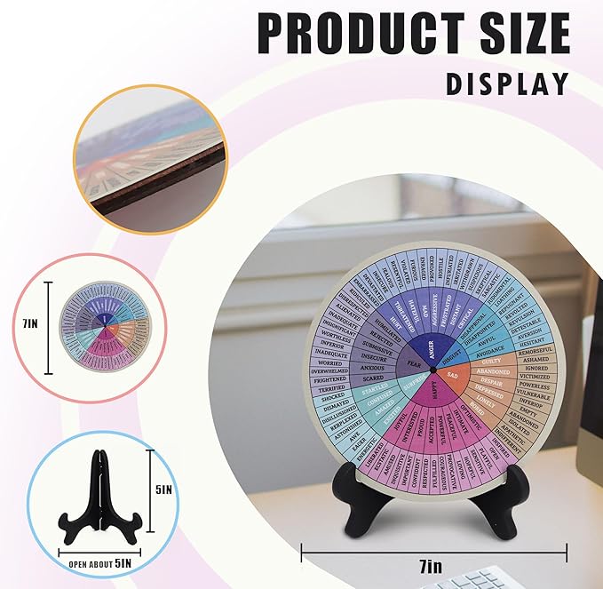 Feelings Wheel, Double-Sided Emotion Wheel with Stand, Counseling Office Must Have, Feelings Wheel Suitable for Therapy Office Decor School Counseling Office Must Have (JD, 1)