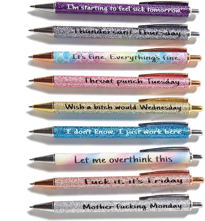 9PCS funny pens for adults,novelty sarcastic snarky office pens ballpoint,Swear Dirty Cuss Word black pens with sayings