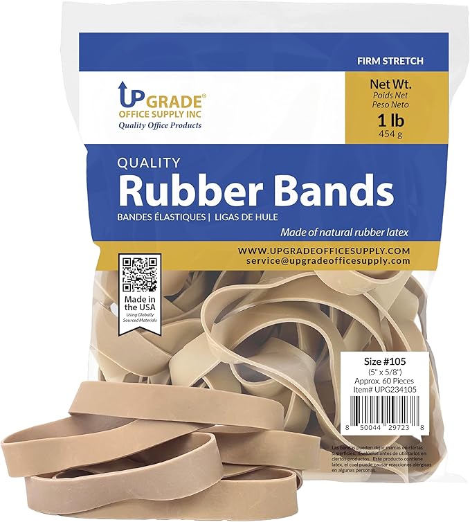 Upgrade Office Supply UPG234105 Rubber Bands, Size 105 (5 x 5/8), 60 Bands, 1 lb Bag, USA