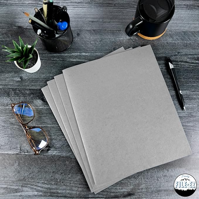 FILE-EZ Two-Pocket Folders, Gray, 125-Pack, Textured Paper, Letter Size (EZ-32430)