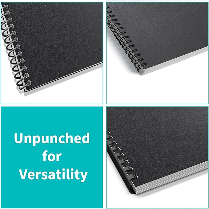 Binditek 100 Pack 12 Mil Sand-Textured Polycover - Plastic Binding Cover for Letter Size - Lightly Sanded Finish - Business Reports and Proposals - Square Corners, Un-Punched, Black