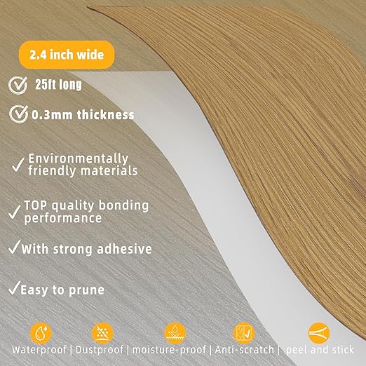 GSCIT Club Oak Wallpaper, 2.4 inch X 25ft Self Adhesive Wood Grain Repair Tape Oak Repair Patch for Tables, Chairs, Baseboards, Doors, Windows, Floors, Handicraft DIY.