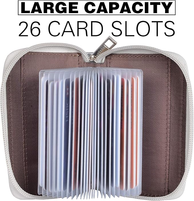 Easyoulife Genuine Leather Credit Card Holder Zipper Wallet With 26 Card Slots