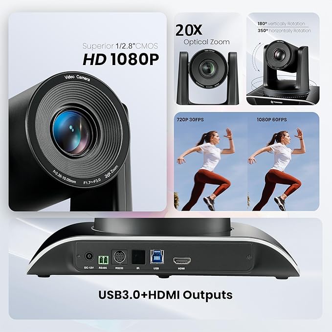 20x Zoom Conference Room Camera System TONGVEO All-in-1 Video and Audio Conferencing System 20X Optical Zoom USB3.0 HDMI PTZ Camera and Conference speaker with microphone Bundle for large Meeting Room