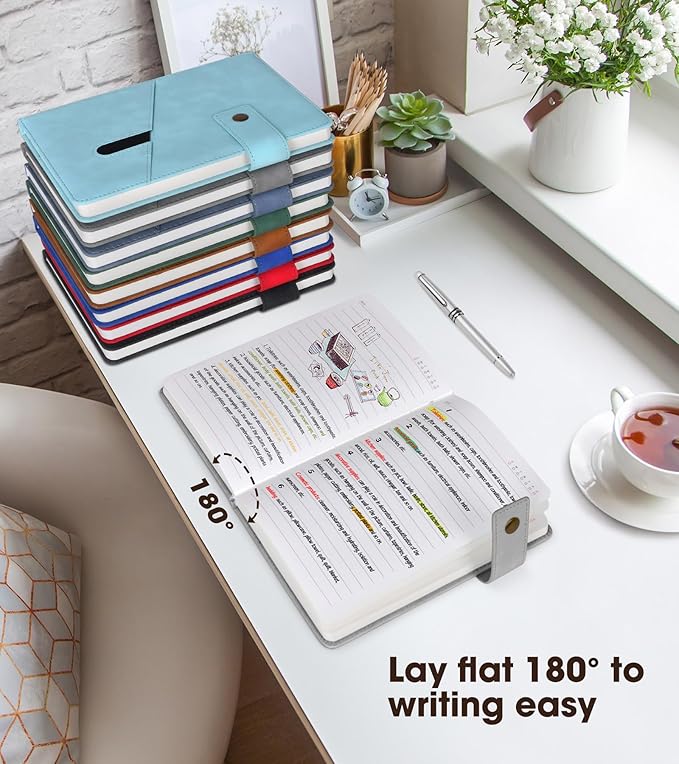 Grey A5 Lined Leather Journal Notebook for Men Women,5.9" X 8.4" Personalized Hardcover Journal with Pen,200 Pages 100 Gsm Thick Ruled Paper Daily Diary for Travel,Business,Work,Writing