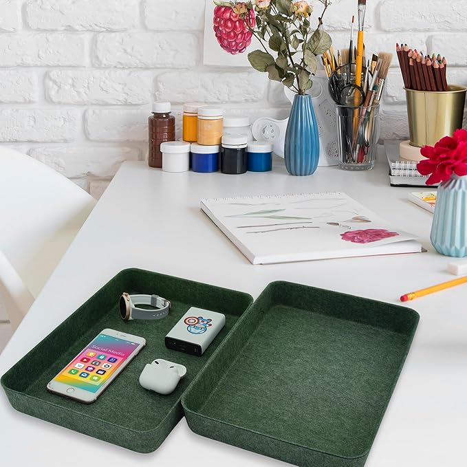 Welaxy 2-piece Office desk drawer organizer tray letter-size documents paper book file Folder Holder storage bins (Forest Green)