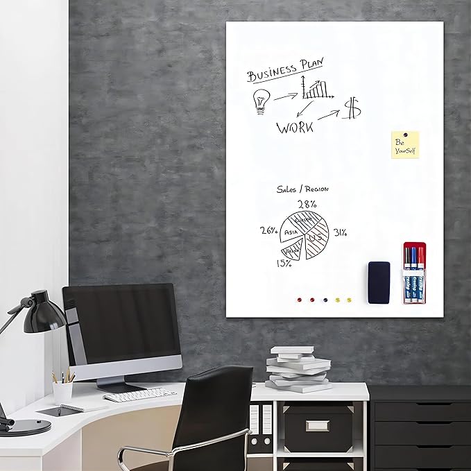 Dry Erase Adhesive Whiteboard Paper, 24" x 39" Stick on Magnetic Contact White Board Sticker on Wall for School, Office, Kitchen Fridge, Kids Drawing