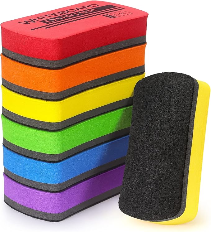 6 Pack Dry Erase Eraser Magnetic Whiteboard Dry Erase Eraser for White Board, White Board Erasers for Kids Classroom, 6 Colors