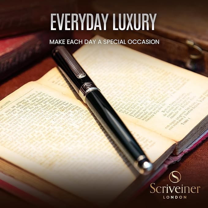 Scriveiner Black Green Rollerball Pen - Stunning Luxury Pen, Chrome Finish, Schmidt Ink Refill, Best Roller Ball Pen Gift Set for Men & Women, Professional, Executive Office