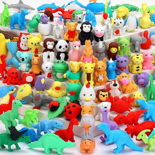 90Pcs Animal Erasers Bulk Cute Desk Pets Kids Puzzle Erasers Take Apart Cool 3D Eraser Mini Pencil Eraser Fun Party Favors for School Supplies Classroom Rewards Easter Egg Fillers Gifts