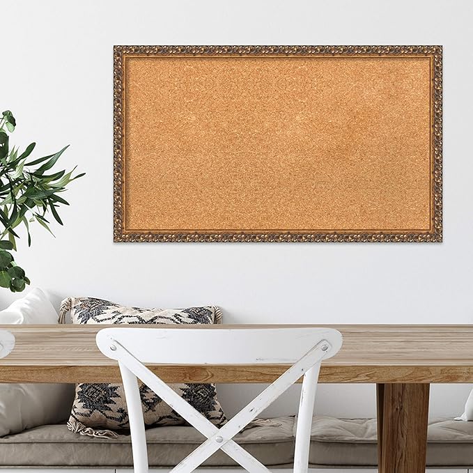 Amanti Art Natural Cork Board for Wall, 18x30 Vision Board with Bronze Frame, Medium Corkboard Office Decor for Home Organization, Traditional Corkboard Pinboard to Display Items for Home