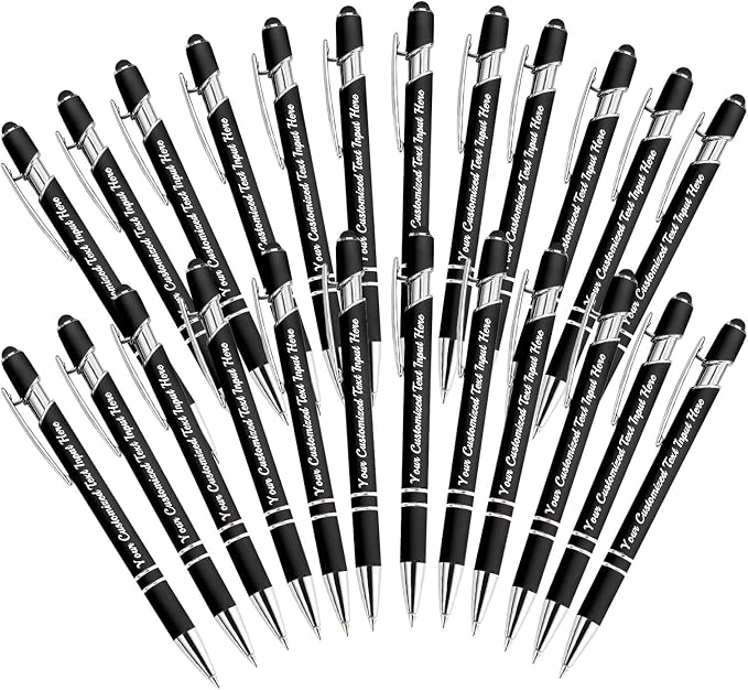 Personalized Ballpoint Pen 24pcs, Custom Pens Free Engraved Bulk with Name Logo, Soft Black Ink Stylus with Touch Metal Office, Gift for Anniversaries, Graduations, Birthdays