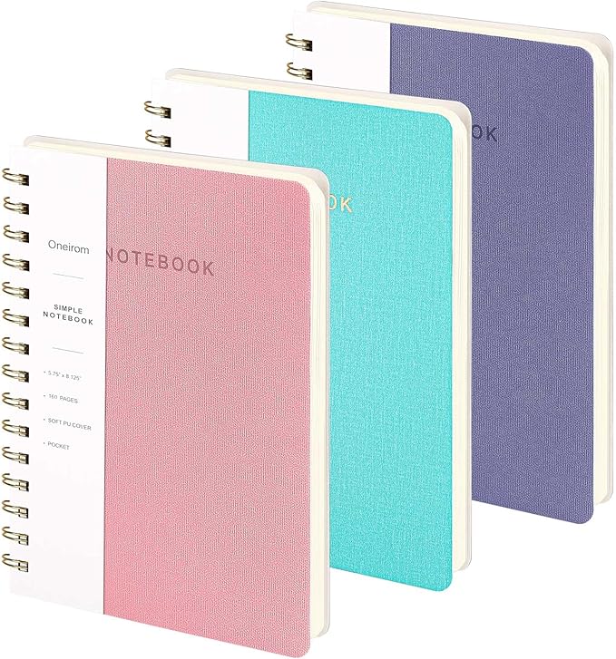 Lined Spiral Notebook College Ruled A5 Journal Book for Note Taking, 160 Pages Writing Journal for Office and Home School Supplies 5.75x8.125 inch (Pink/MintGreen/Violet)