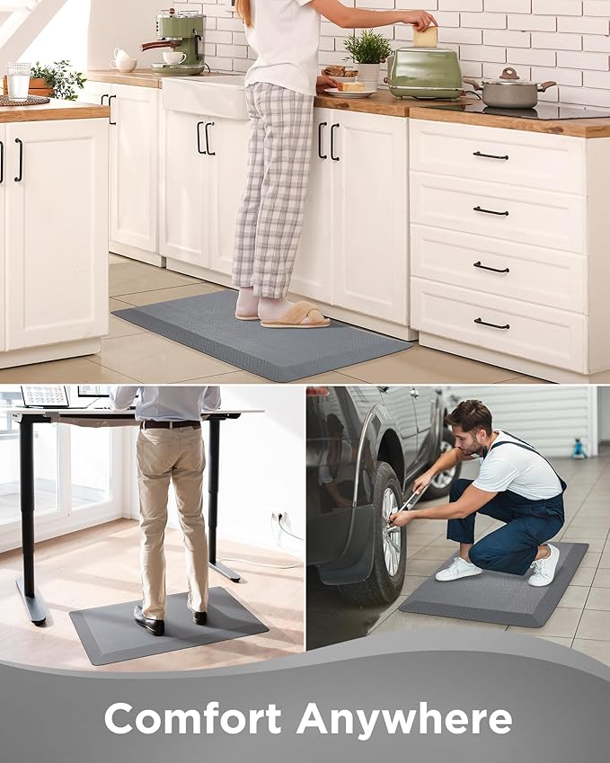 Ophanie Kitchen mats for Floor, Kitchen Rugs, Anti Fatigue Standing Cushioned Mat, Waterproof, Comfort Ergonomic mat for Office, Home, Sink, 9/10 inch Thick Memory Foam 20x32 Grey Non-Slip Bottom
