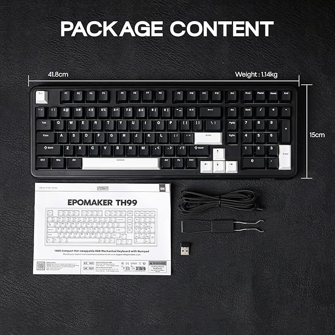EPOMAKER TH99 Wireless Mechanical Keyboard with Lubed Silent Switch, Quiet Gaming Keyboard, 8000mAh,Creamy Gasket,RGB Backlit,Numpad,PBT Keycap,Hot Swappable,for Gamers/Office (Black)