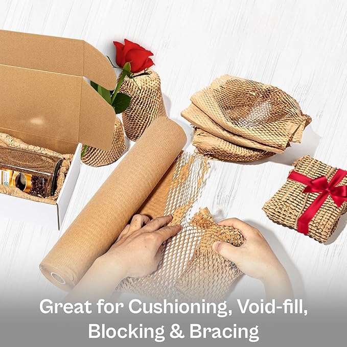 PSBM 1 Roll Honeycomb Packing Paper, 20 Inch x 1000 Feet Bubble Cushioning Wrap For Shipping Materials, Recyclable Honeycomb Paper