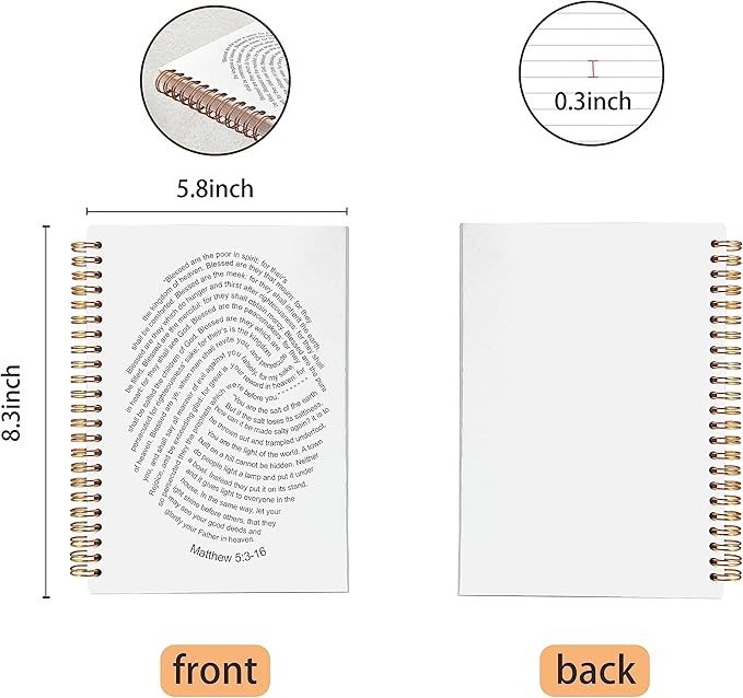 VNWEK Bible Scripture Matthew 5:3-16 Blessed are the Poor in Spirit God's Fingerprints Spiral Notebook Journal 5.5 x 8.3 inches,Christian Lined Hardcover Spiral Notebook,Christian Gifts