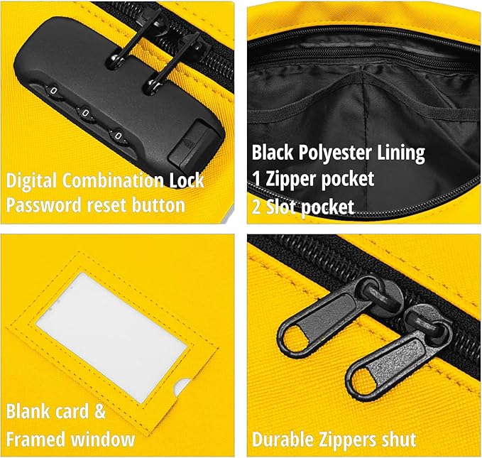 Yellow Notary Bag with Lock | 14x11 inch | Zipper Supplies Bag | Locking Document Case for Notary Kit, Stamp, Embosser, Ink Pad, and Valuables
