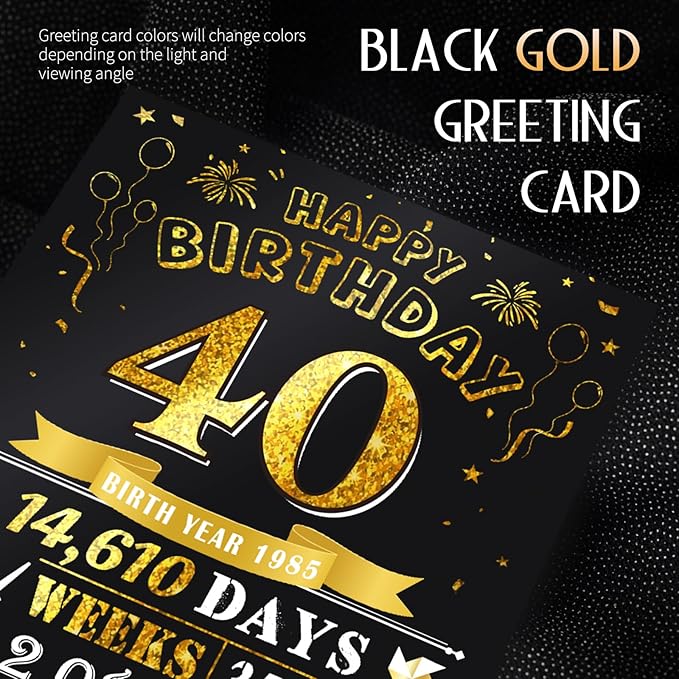 40th Birthday Card for Women Men, Jumbo Pop Up 40th Birthday Cards for Her Him, Happy 40th Birthday Decorations for 40 Year Old Women Men Funny Birthday Gifts, Review of 1985, Black Gold