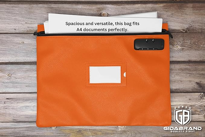 Orange Notary Bag with Lock | 14x11 inch | Zipper Supplies Bag | Locking Document Case for Notary Kit, Stamp, Embosser, Ink Pad, and Valuables