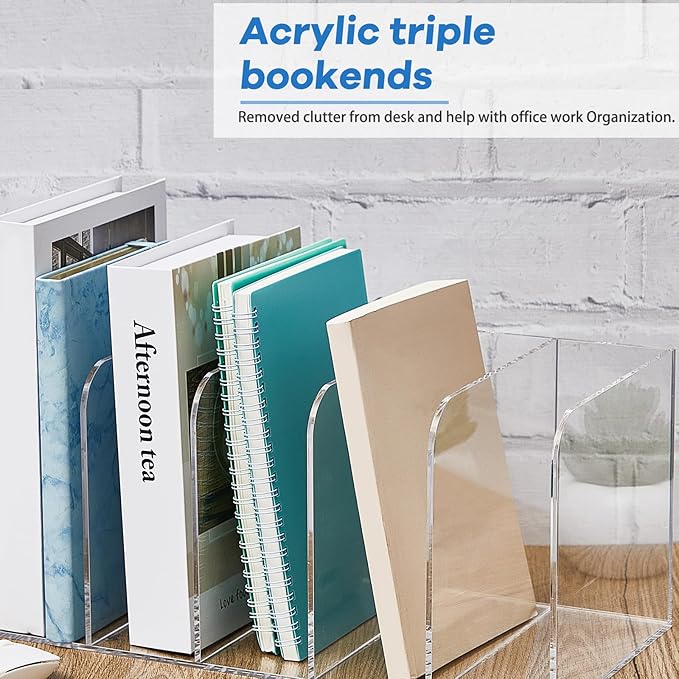 Suzile Clear Acrylic Magazine File Holder with Vertical Compartments Desk Organizer Book Rack for Desk Sorter Paper Folder Office Accessories(Clear,14.2 x 7.2 x 6.5 Inch)