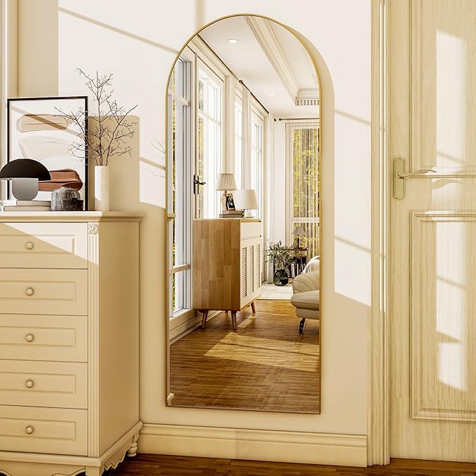 HARRITPURE Arched Full Length Mirror - 64"x21" Free Standing Leaning Mirror Hanging Mounted Aluminum Frame Modern Home Decor for Living Room Bedroom Cloakroom, Gold