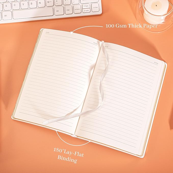 CAGIE Lined Journal Notebook for Women and Girls 256 Pages Cute Diary with Heart-Shaped Leather Journals for Writing A5 Soft Cover Notebooks for Work School (05 Moon Ash, A5)