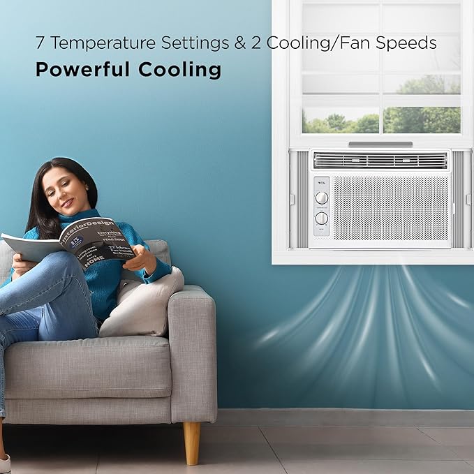 TCL H5W33M 5,000, 115V, AC for Small Rooms 5000 BTU Window Air Conditioner,150 Sq. Ft, Easy-to-Use, Reusable Filter, Compact Design, White
