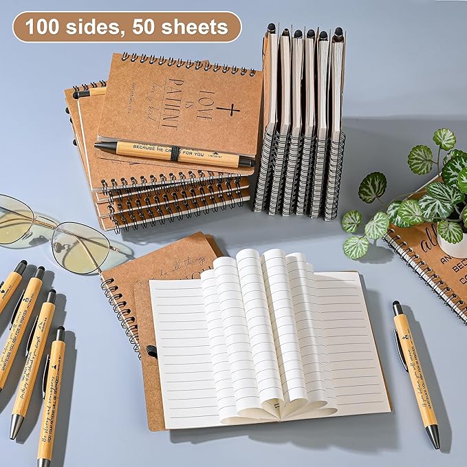 INSADA 60 Sets of Christian Spiral Notebooks Bulk Prayer Journals with Pens Small Notepad (5.43”x4.33”) - Easter Gifts for Church Members, Bible Study Groups & Church Families