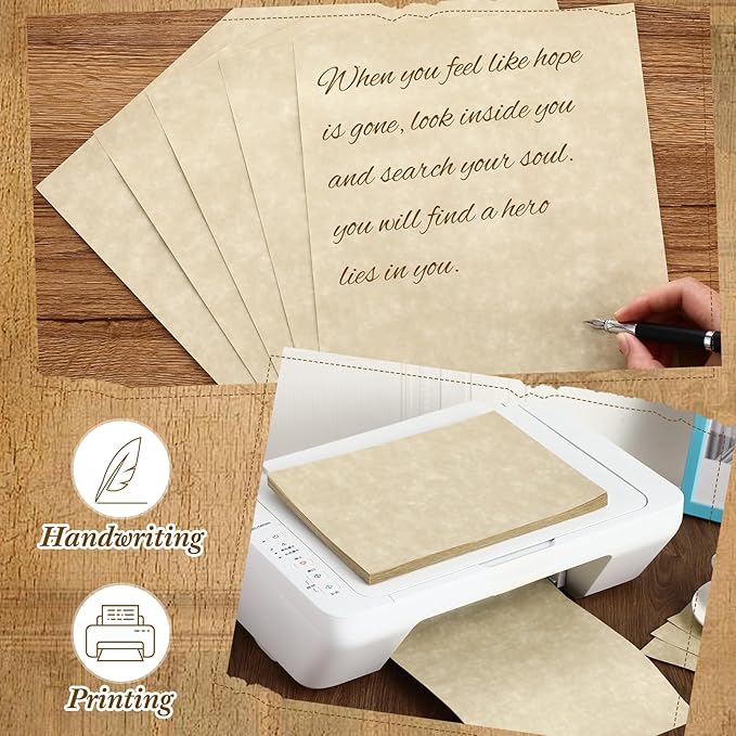 Epakh 200 Pcs Old Age Parchment Paper 8.5 x 11 Inch Standard Letter Vintage Colored Old Parchment Semblance Double Side Printing Paper (Fragrant Wood)