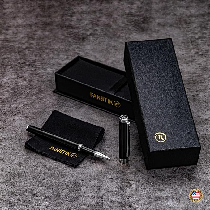Customized Black & Silver Luxury Rollerball pen (Made In USA) fancy gift set for women, Chrome Finish, Professional executive pen gift set for men (Lux Custom-Rollerball Black-Silver)