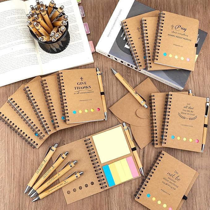 30 Sets Christian Gifts Bulk Prayer Journal Christian Spiral Notebooks with Bible Ballpoint Pens Religious Small Notepad Inspirational Church Gift for Women Men Sunday School Family Bible Study Groups