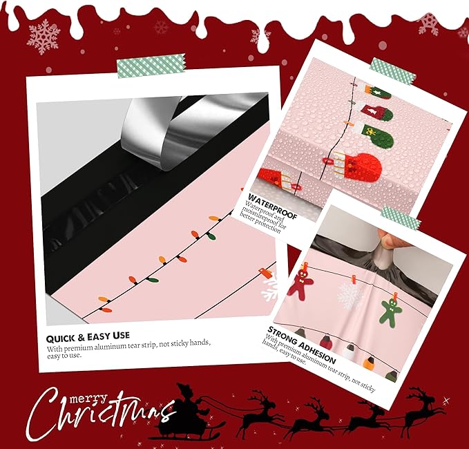 Christmas Poly Mailer 10x13 Inch 25 Pcs, Waterproof Shipping Bags for Clothing, Tear-Resistant Mailier Bags, Strong Mailing Bags with Self-Seal - Christmas Lights Printed
